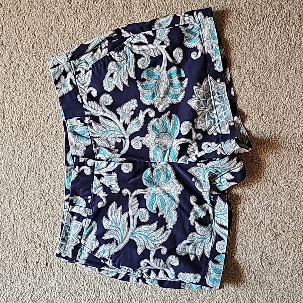 Loft Shorts | Paisley Print Navy Blue Shorts Size 10 | Color: Blue/Turq/Cream